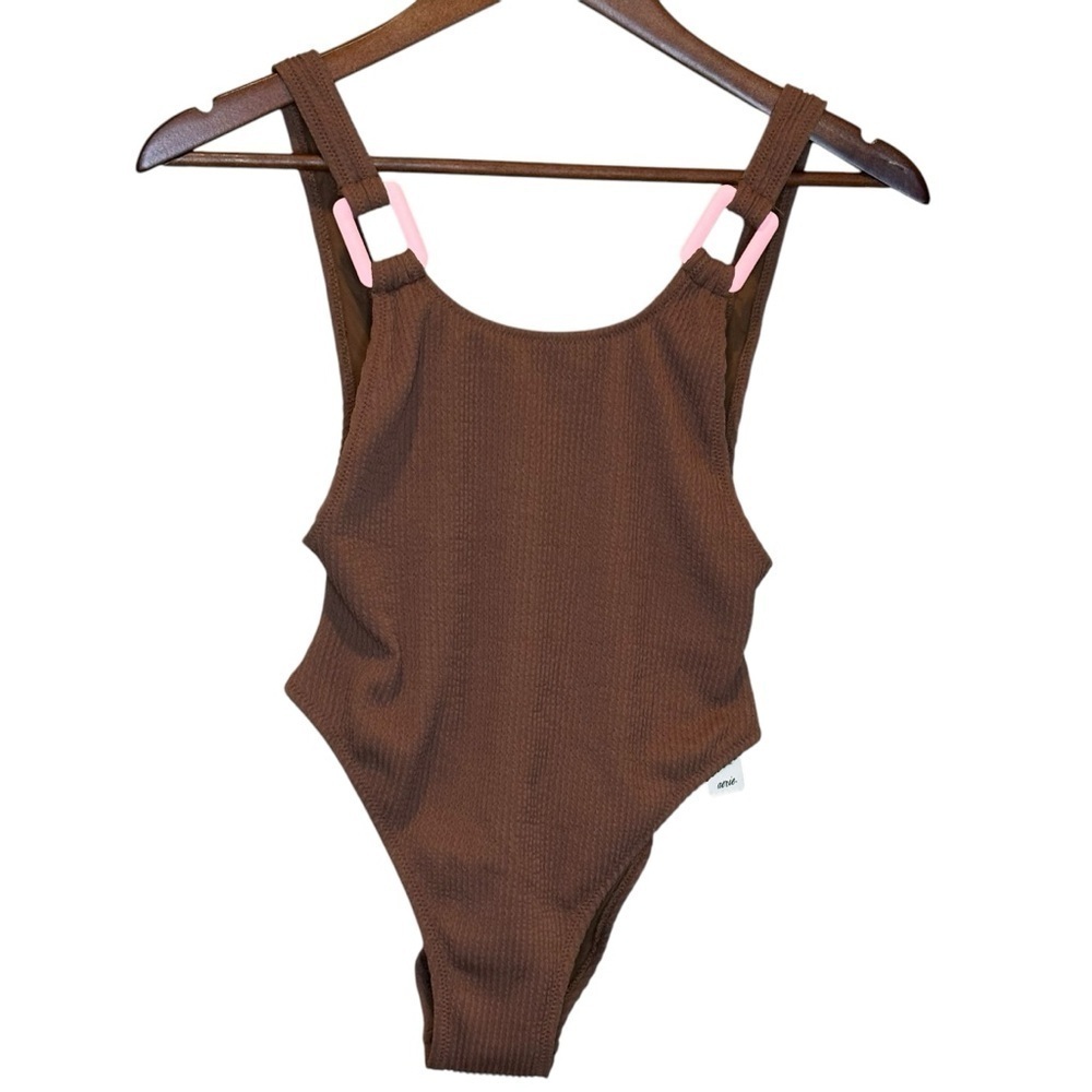 Aerie Crinkle Birthday Scoop Cheekiest One Piece Swimsuit Size Xsmall- Brown NEW - Picture 1 of 9